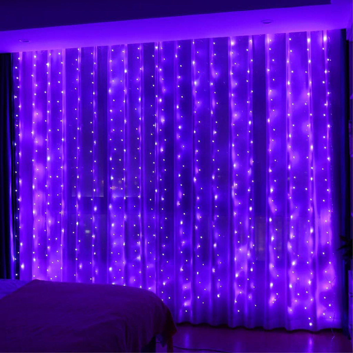 300LED Purple Fairy Curtain Hanging Lights with Remote 8 Modes Timer for Bedroom