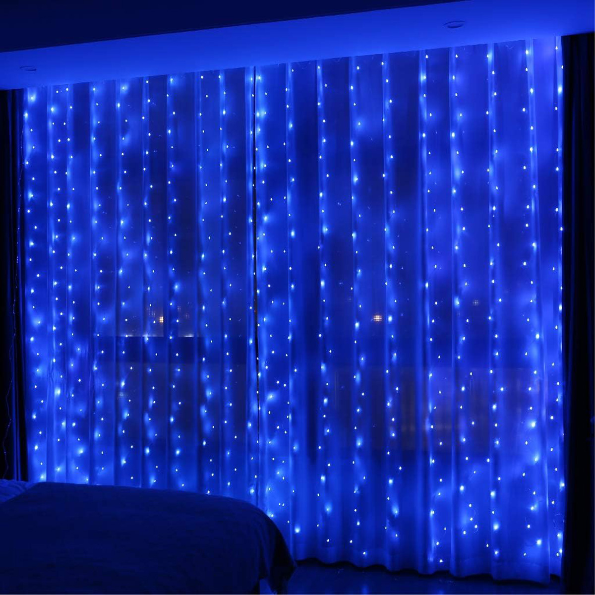 300LED Blue Fairy Curtain Lights with Remote 8 Modes Timer for Bedroom