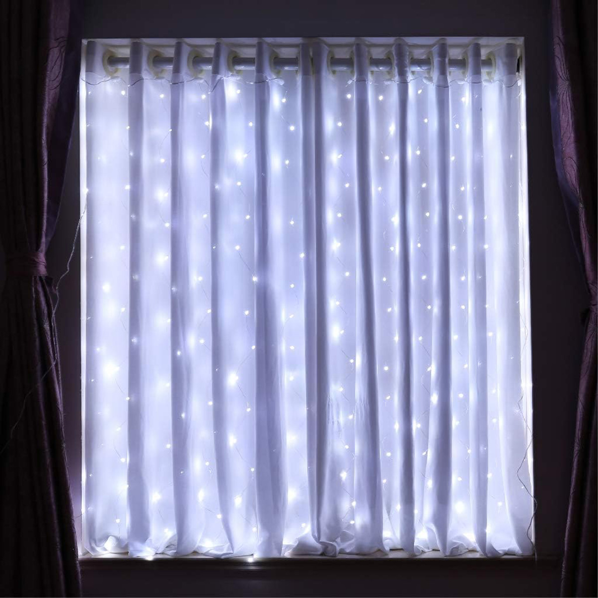 White Short Curtain Lights for Small Window 3.3x5Ft Fairy Light with Timer & 8 Clips