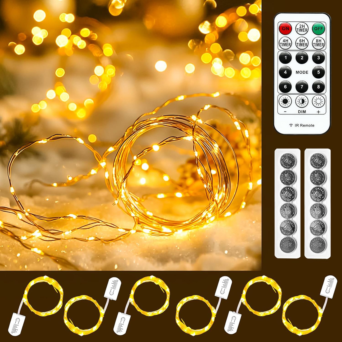 6 Pack Fairy Lights Battery Operated with Remote & Timer 7ft 20LED Mini Firefly Starry Lights Mason Jar Lights (Warm White)