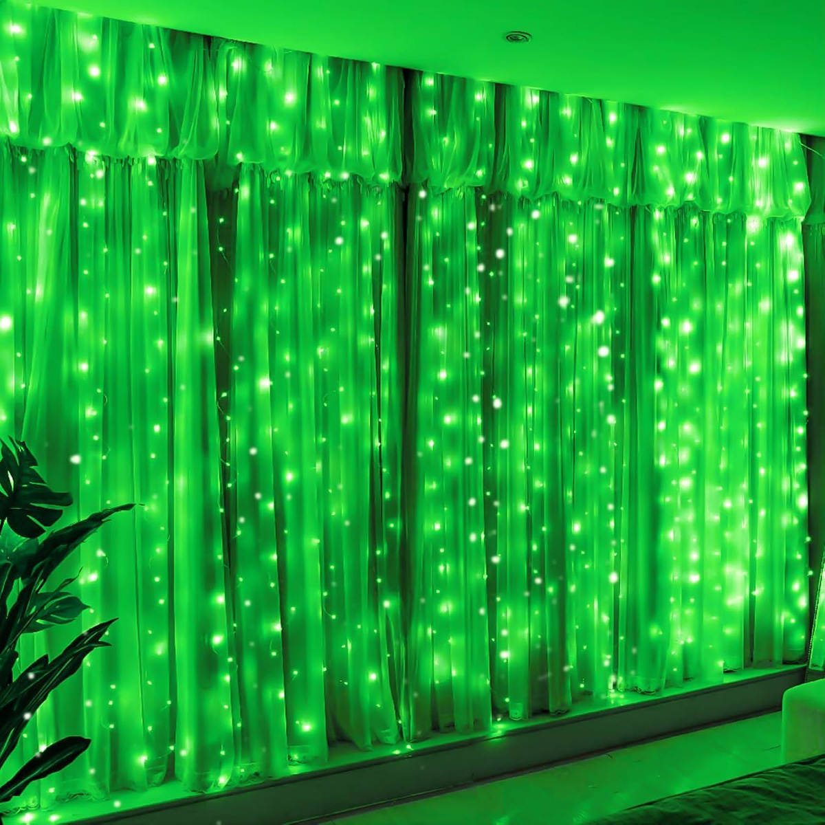 300LED Green Fairy Curtain Hanging Lights with Remote 8 Modes Timer