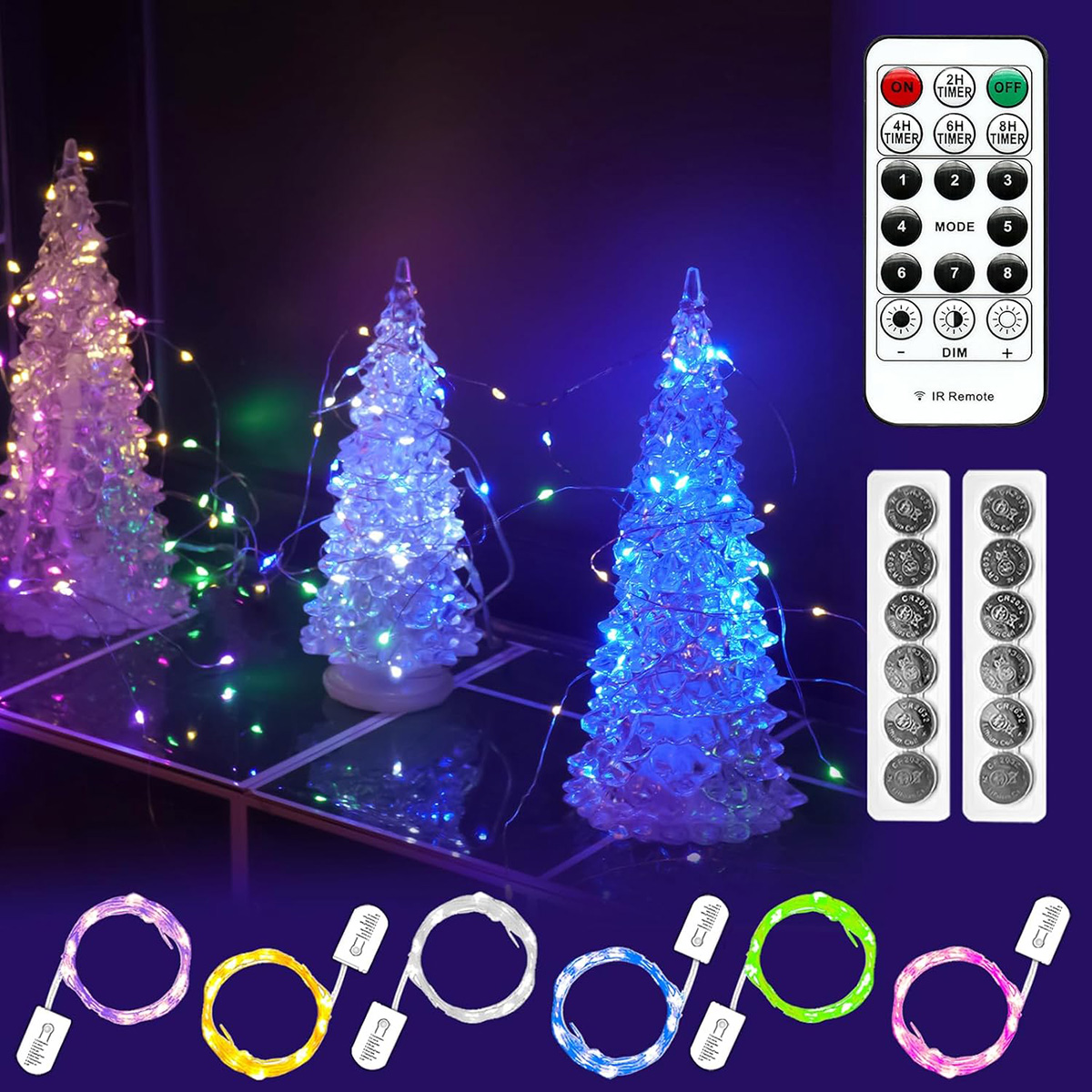 6 Pack Multicolor Fairy Lights Battery Operated with Remote & Timer 7ft 20LED Mini String Lights Mason Jar Lights