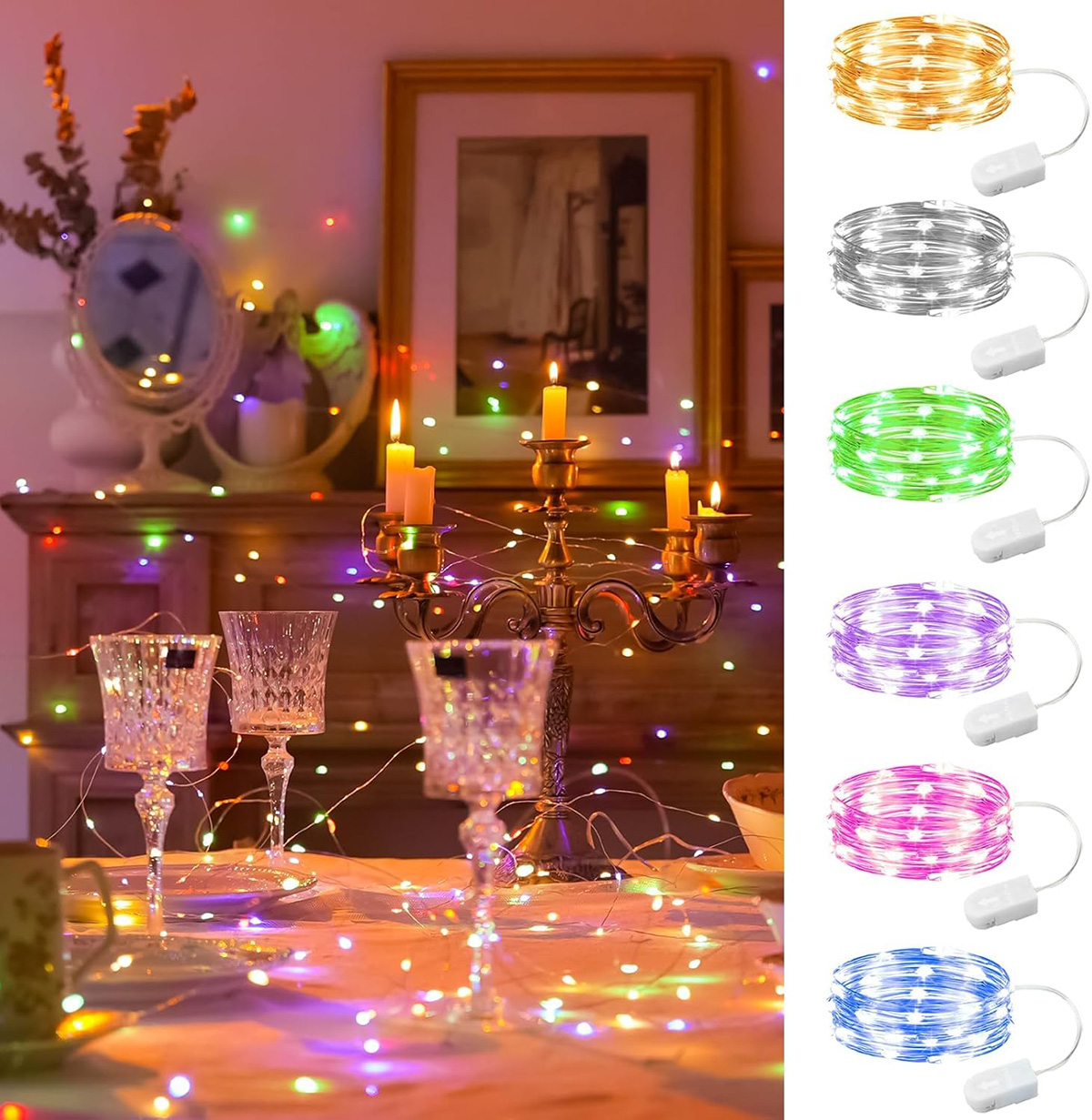 6 Pack Multicolor Fairy Lights Battery Operated 7ft 20LED Mini Fairy String Lights Mason Jar Lights