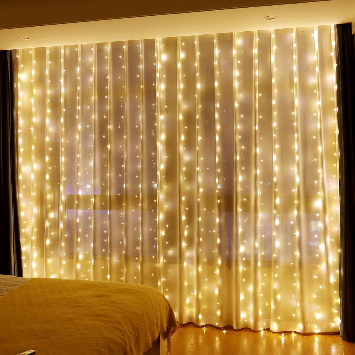 2 Pack Warm White 300LED Curtain Fairy Lights Timer & 8 Modes USB Plug-in DIY Decorative Light
