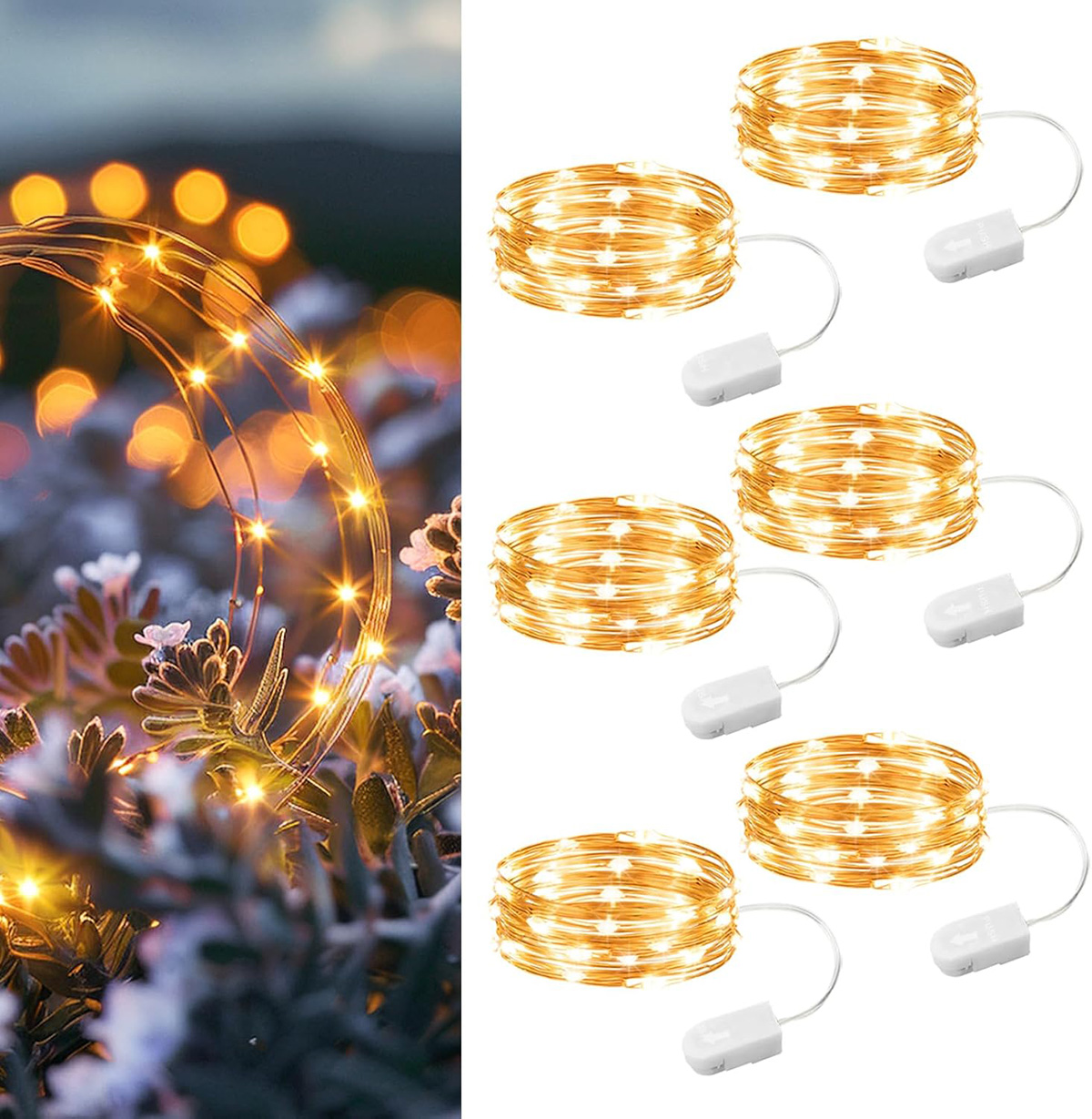 6 Pack Fairy Lights Battery Operated 7ft 20LED Mini Firefly Starry Lights Mason Jar Lights (Warm White)