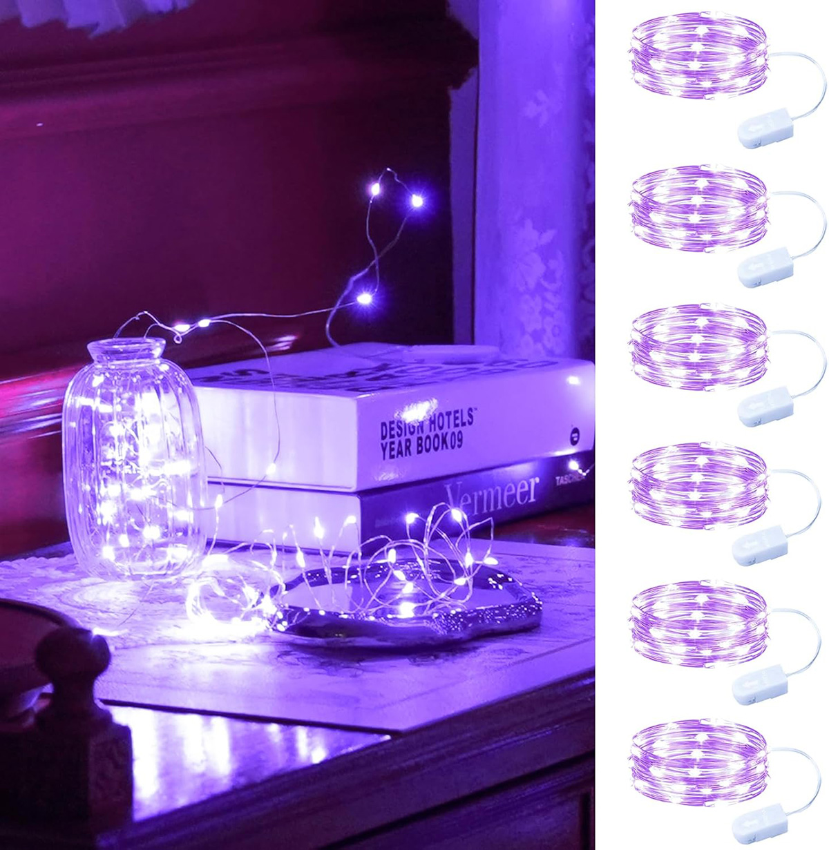 6 Pack Purple Fairy Lights Battery Operated 7ft 20LED Mini Fairy String Lights Mason Jar Lights