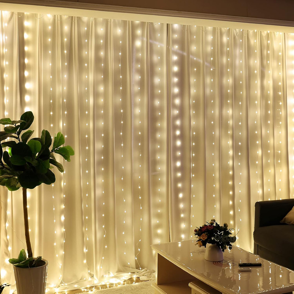 300LED Fairy Curtain Lights for Bedroom Warm White