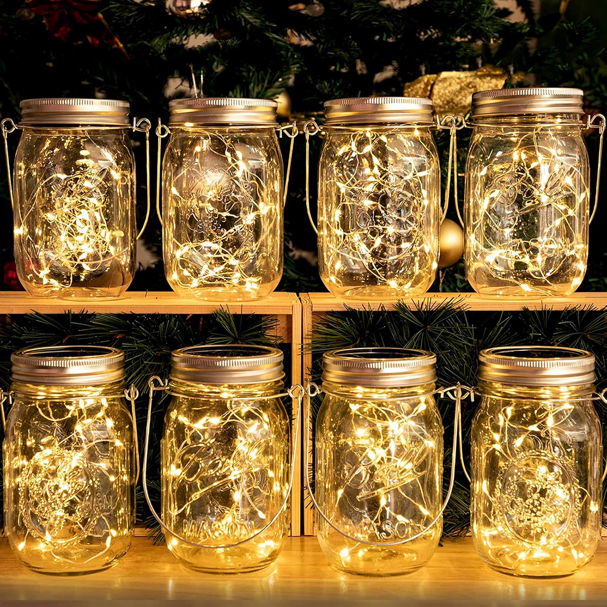 8 Pack Solar Mason Jar Lights Lanterns 30LED Waterproof Hanging Outdoor Fairy Lights (Warm White)