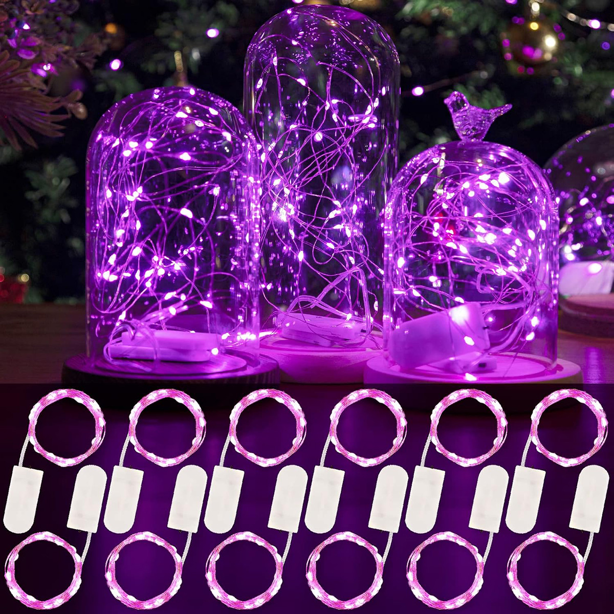 12 Pack 7ft 20LED Pink Fairy Lights Battery Operated