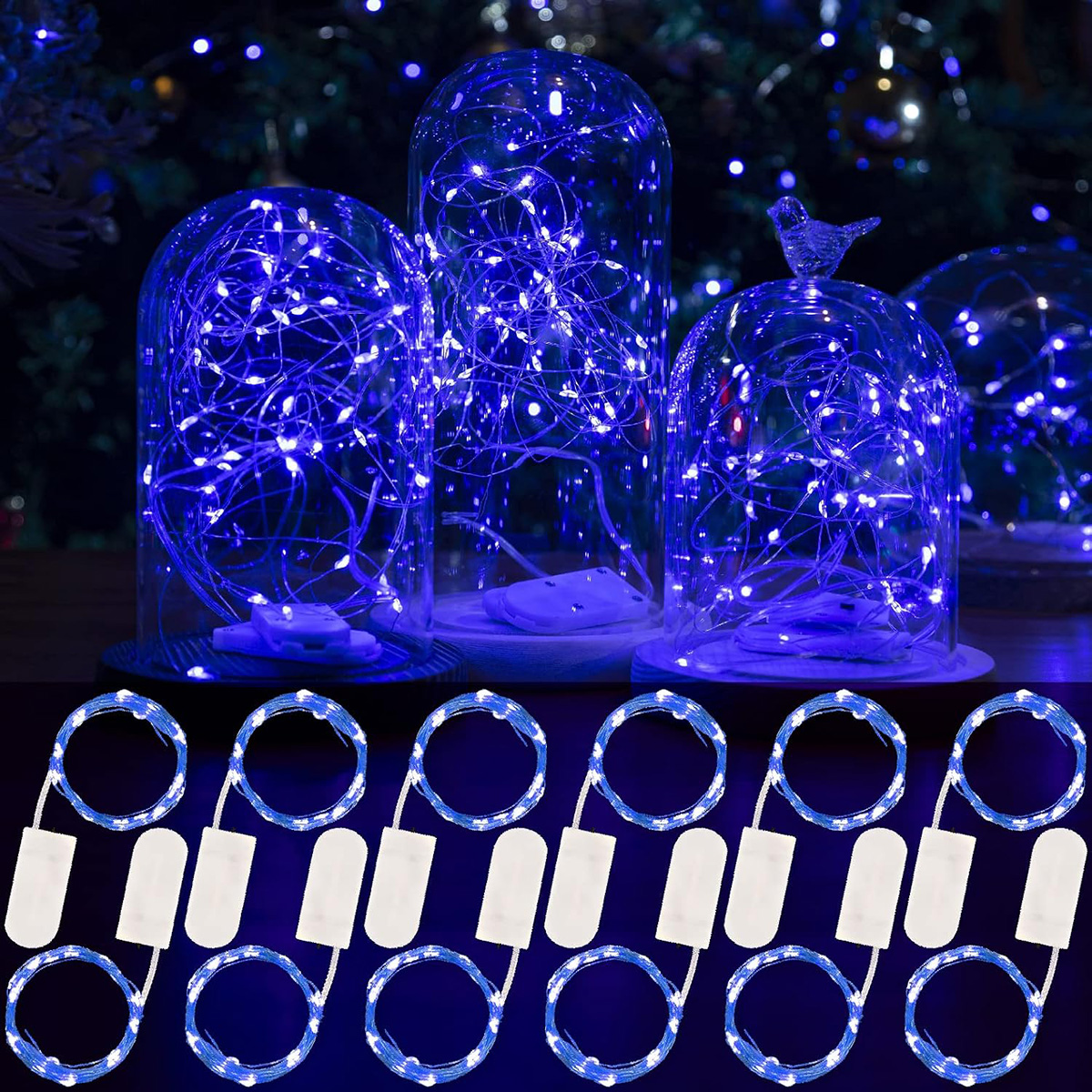 12 Pack 7ft 20LED Blue Fairy Lights Battery Operated