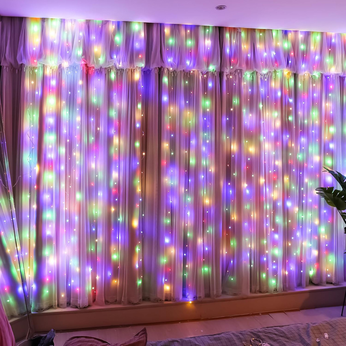 300LED Multicolor Fairy Curtain Lights with Remote 8 Modes Timer for Bedroom